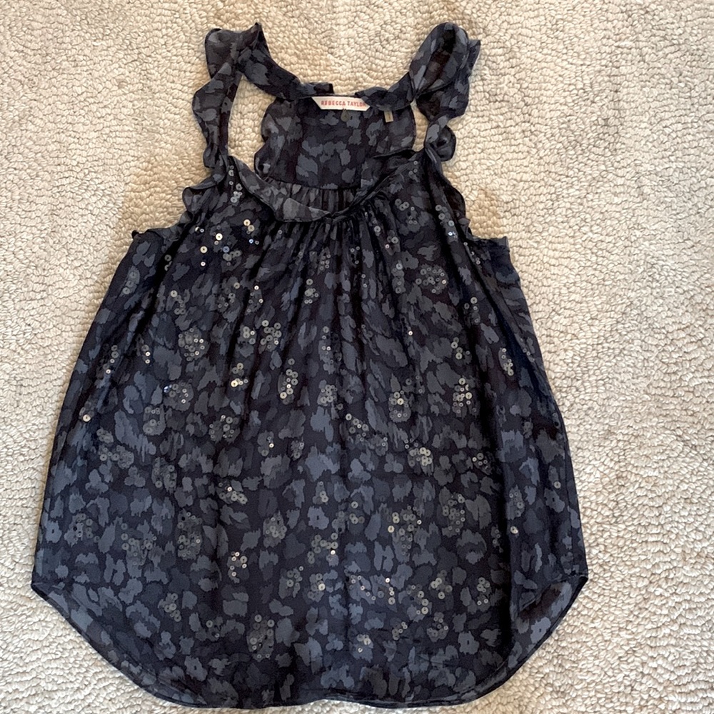 Rebecca Taylor Size 4 Navy Blue/Gray Beaded Racerback Tank Top